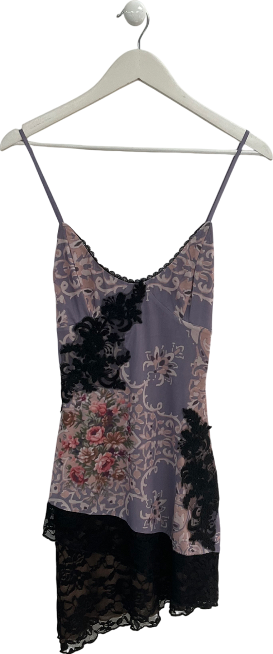 Tiger Mist Multicoloured Lace Trimmed Floral Mesh Mini Dress UK S