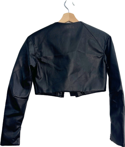 House of CB Black Ione Cropped Faux Leather Jacket S