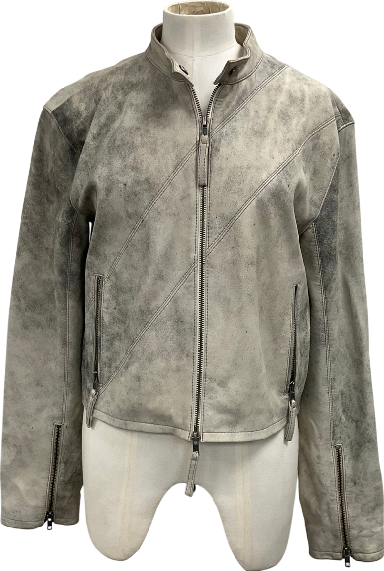 Oval Square Grey Beat Leather Jacket UK M