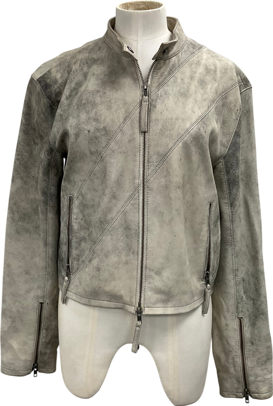 Oval Square Grey Beat Leather Jacket UK M