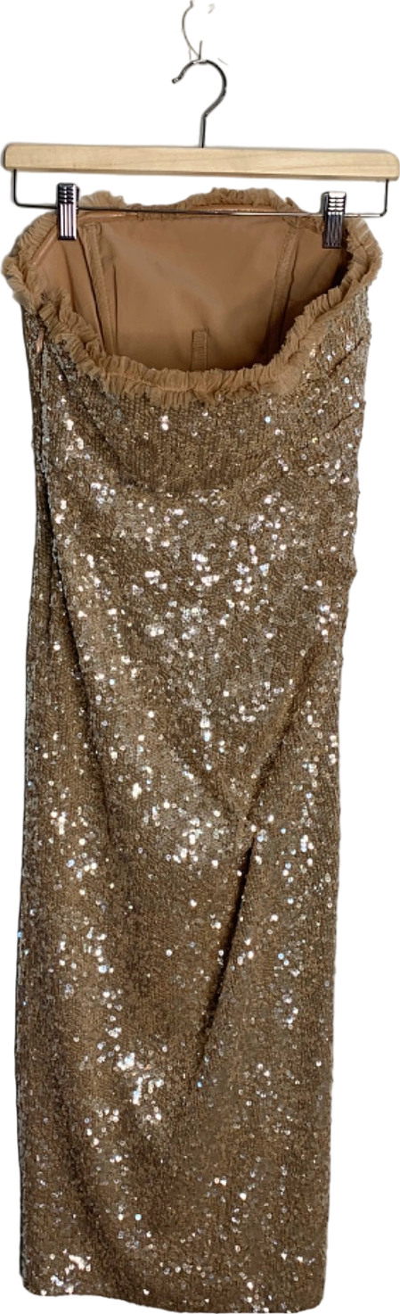 Needle & Thread Gold Stellar Gloss Strapless Ankle Gown UK 10