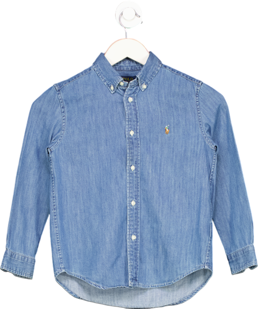 Polo Ralph Lauren Blue Denim Embroidered Polo Player Logo Shirt 7 Years