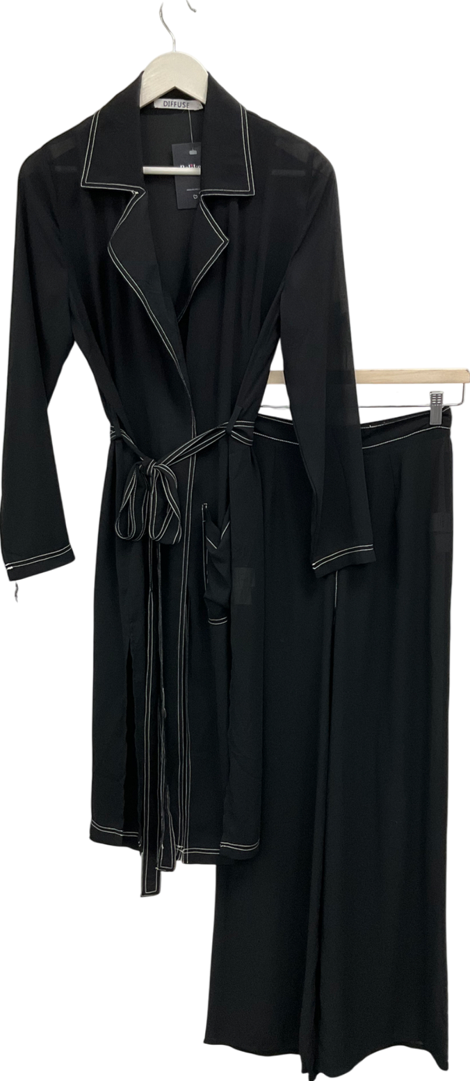 Diffuse Black Longline Shirt And Trouser Set UK 8