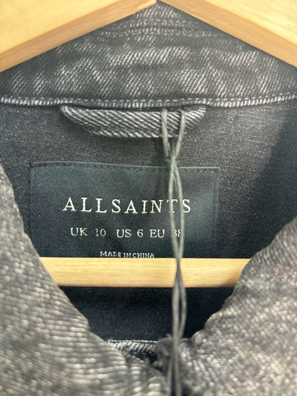 AllSaints Washed Black Claude Fray Jacket UK 10