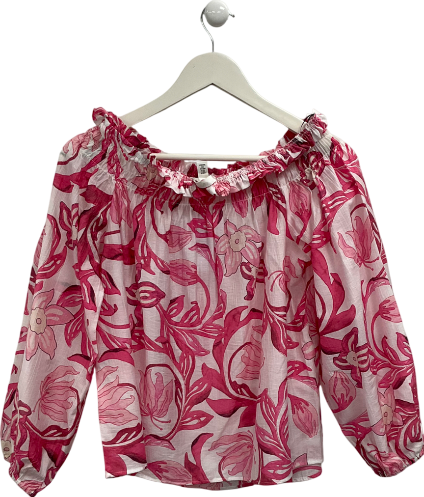 H&M Pink Off The Shoulder Floral Print Top UK S