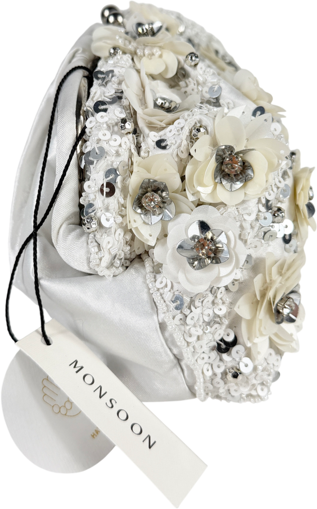 Monsoon White Mia Floral Embellished Clutch Bag