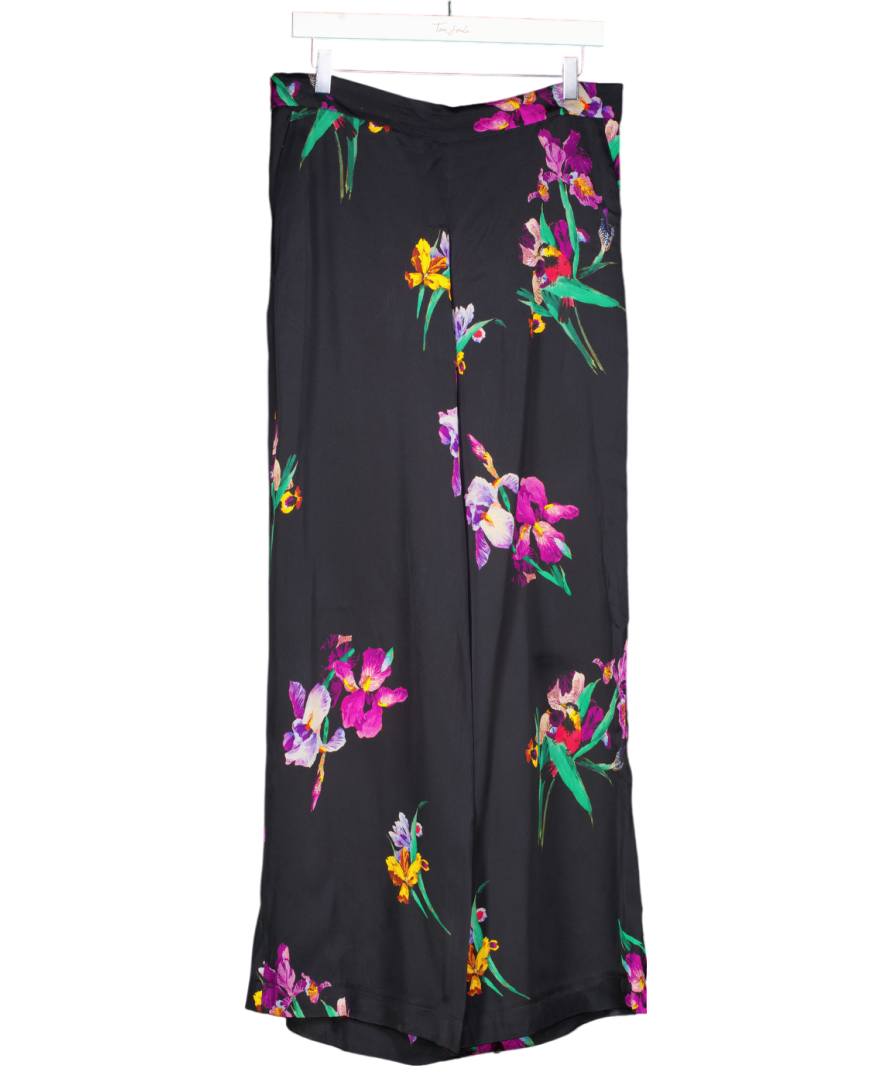 Etro Black Floral Satin Wide Leg Trousers UK 16