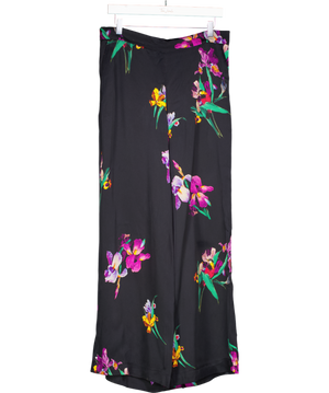 Etro Black Floral Satin Wide Leg Trousers UK 16