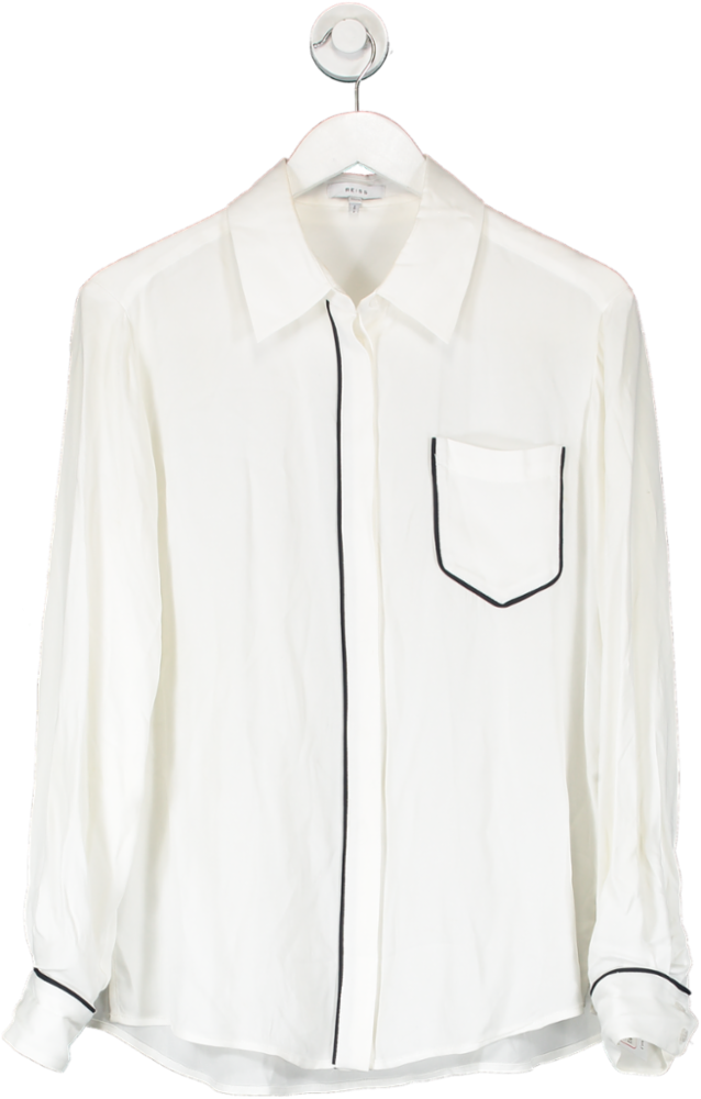 REISS White Contrast Trim Shirt UK 10