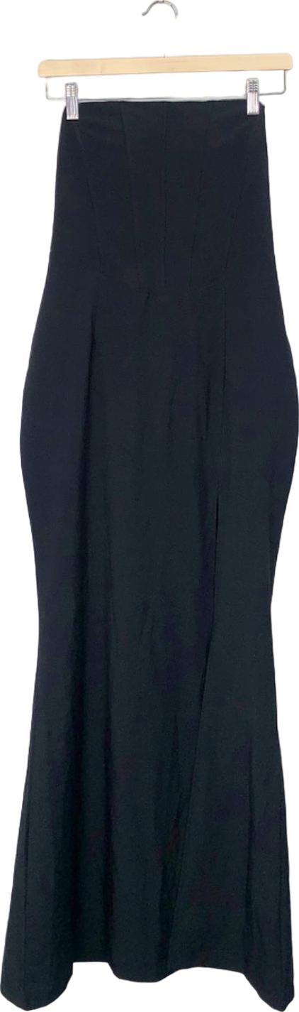 Club L London Black Maxi Dress with Pleated Design UK 12