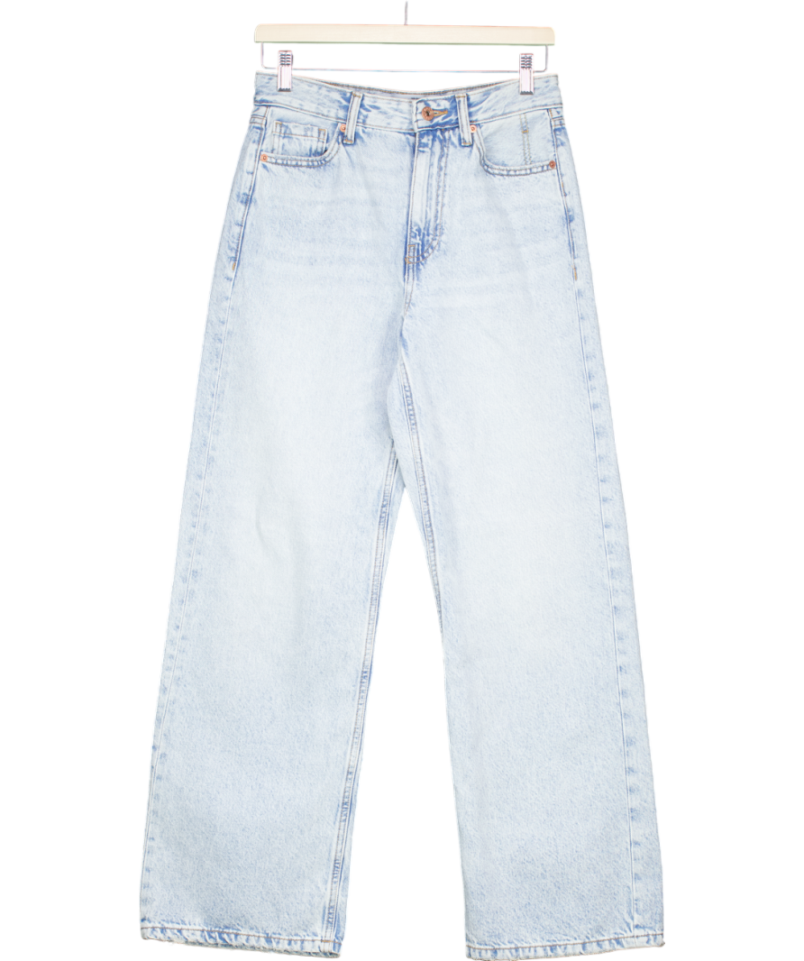 River Island Blue Washed Design Wide-leg Jeans UK 8