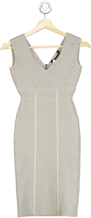 BCBG Max Azria Silver Metallic Sheath Dress XXS