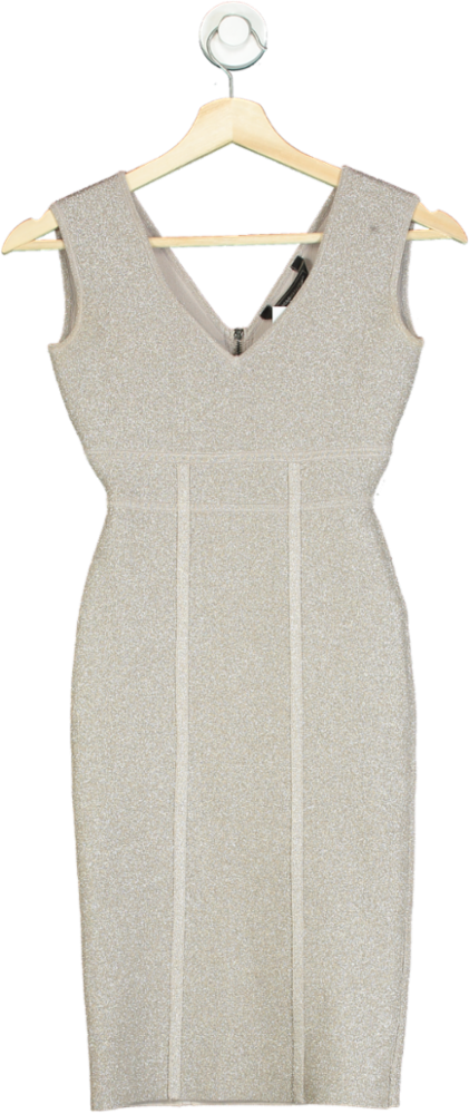 BCBG Max Azria Silver Metallic Sheath Dress XXS