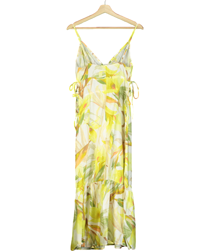 H&M Yellow Drawstring-detail Printed Maxi Dress UK XS