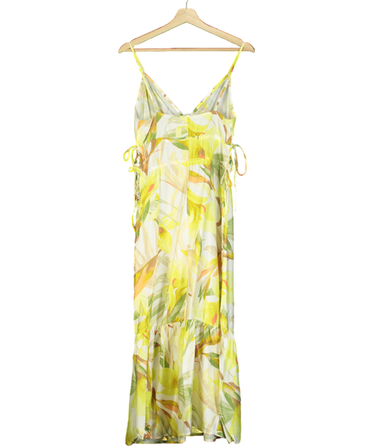 H&M Yellow Drawstring-detail Printed Maxi Dress UK XS