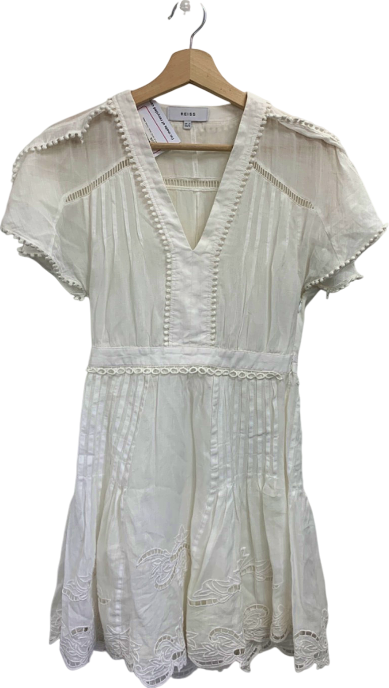 Reiss White Embroidered Summer Dress UK 4