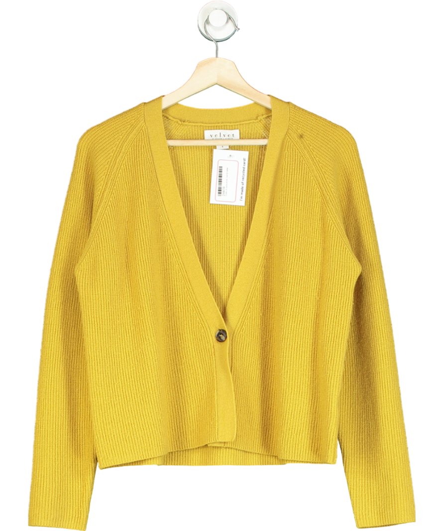 Velvet by Graham & Spencer Yellow One-button Knit Cardigan UK S