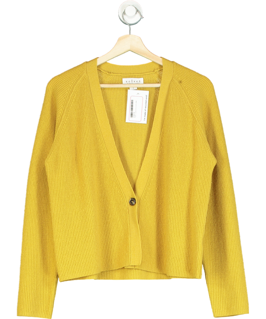 Velvet by Graham & Spencer Yellow One-button Knit Cardigan UK S