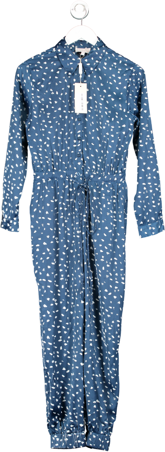 Dancing Leopard Blue Silky Button Fronted And Tie Jumpsuit UK 8