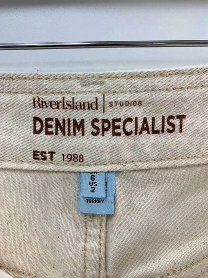 River Island Beige High Waist Wide Leg Denim Trousers UK 6