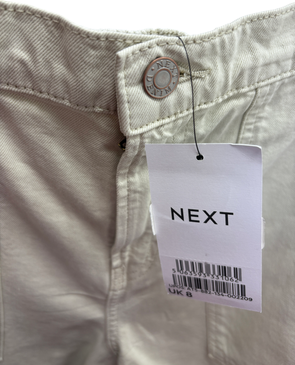 Next Beige Denim Cotton Shorts UK 8