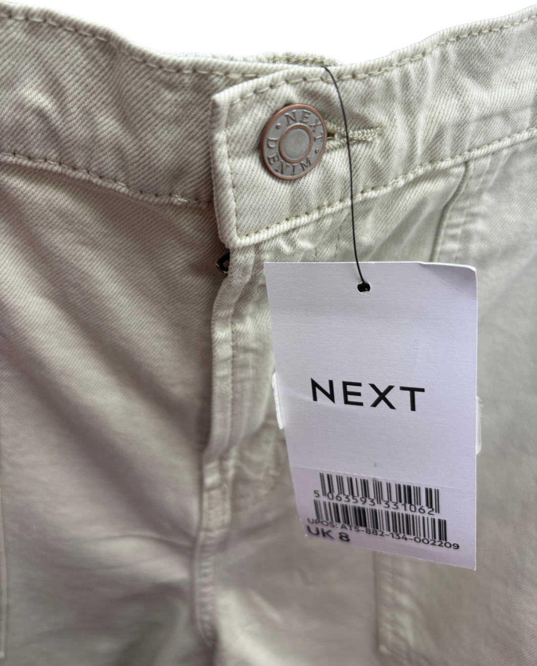 Next Beige Denim Cotton Shorts UK 8
