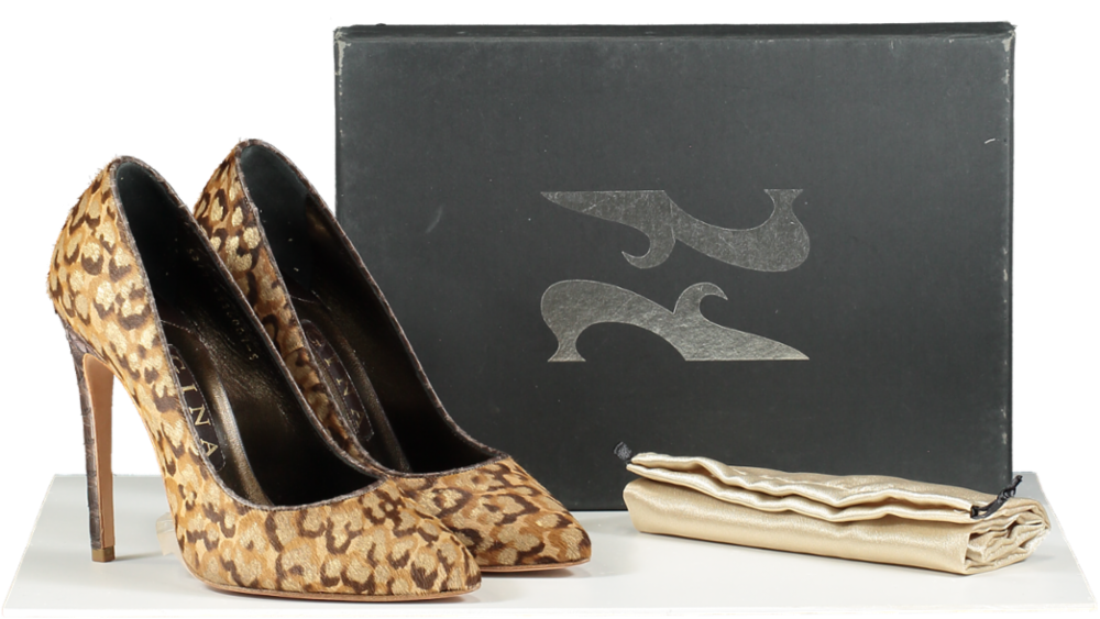 GINA Beige Pony Skin Animal Print Court Shoes UK 5 EU 38 👠