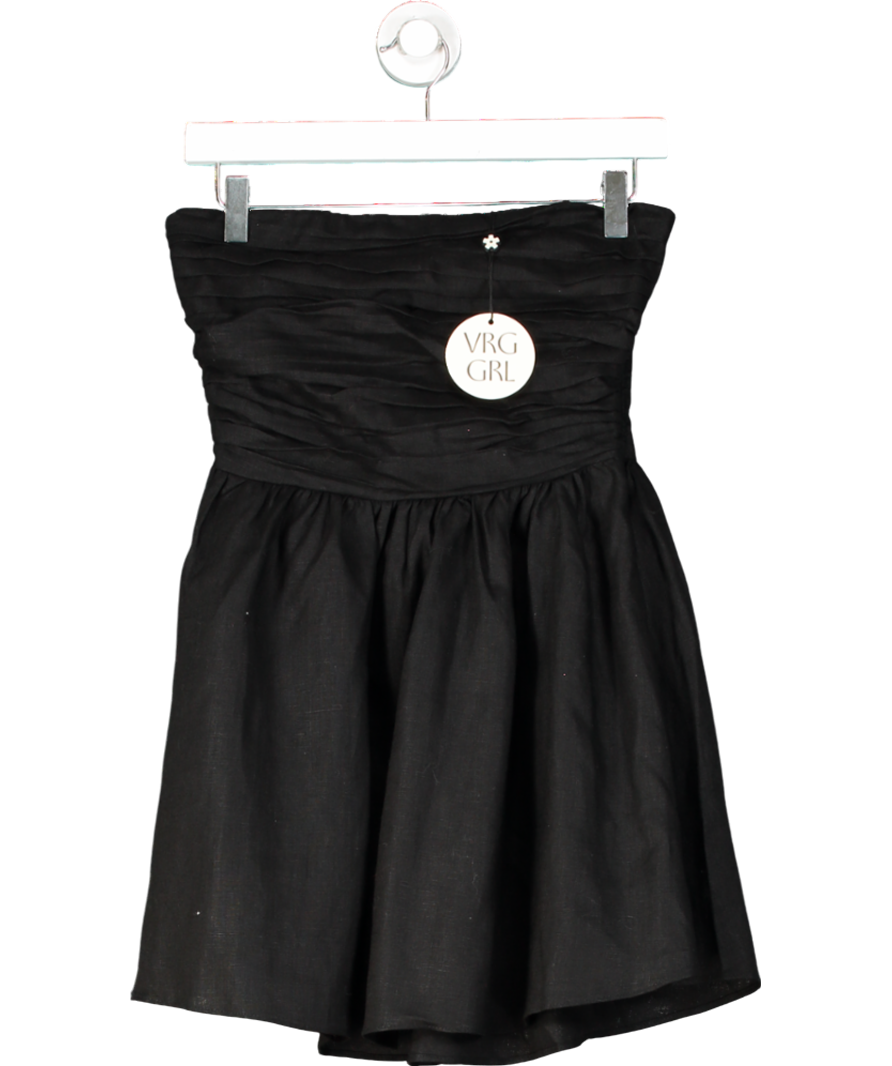 VRG GRL Black Strapless Linen Mini Dress UK 6
