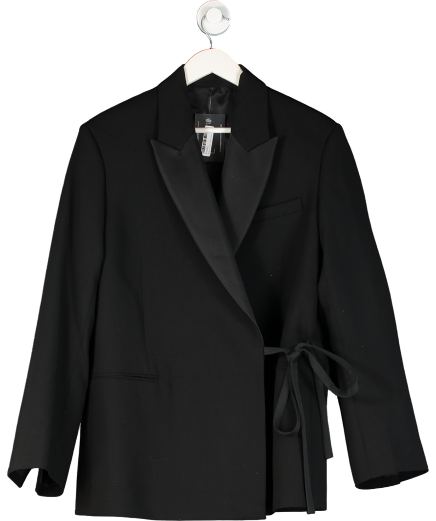 Arket Black Satin-lapel Wool-blend Tie Waist Blazer UK 8
