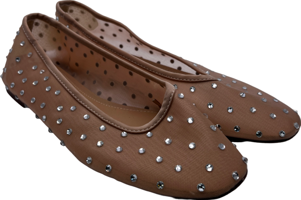 MANGO Nude Mesh Diamonte Ballerina Pumps UK 7 EU 40 👠