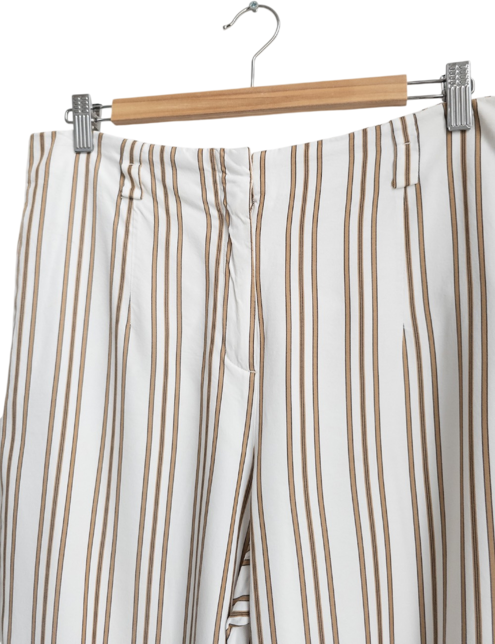 Massimo Dutti White / Camel Striped Wide Leg Trousers UK M/L