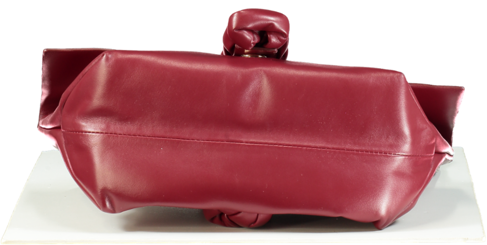 DeMellier Burgundy Leather Verona Braided Calfskin Clutch Bag with shoulder strap In Ruby Smooth