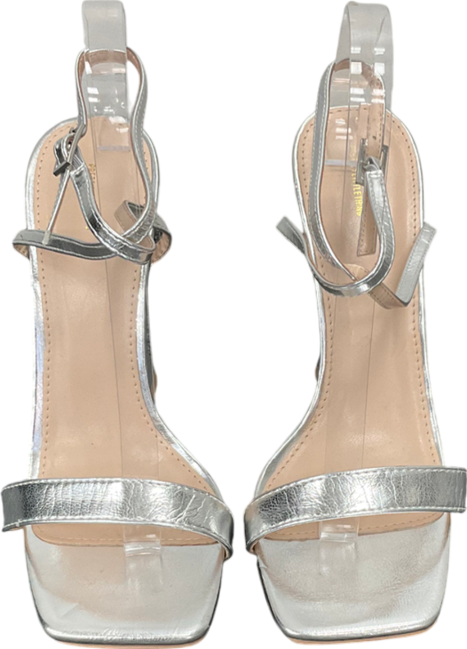 PrettyLittleThing Metallic Square Toe Heeled Sandals UK 8 EU 41 👠