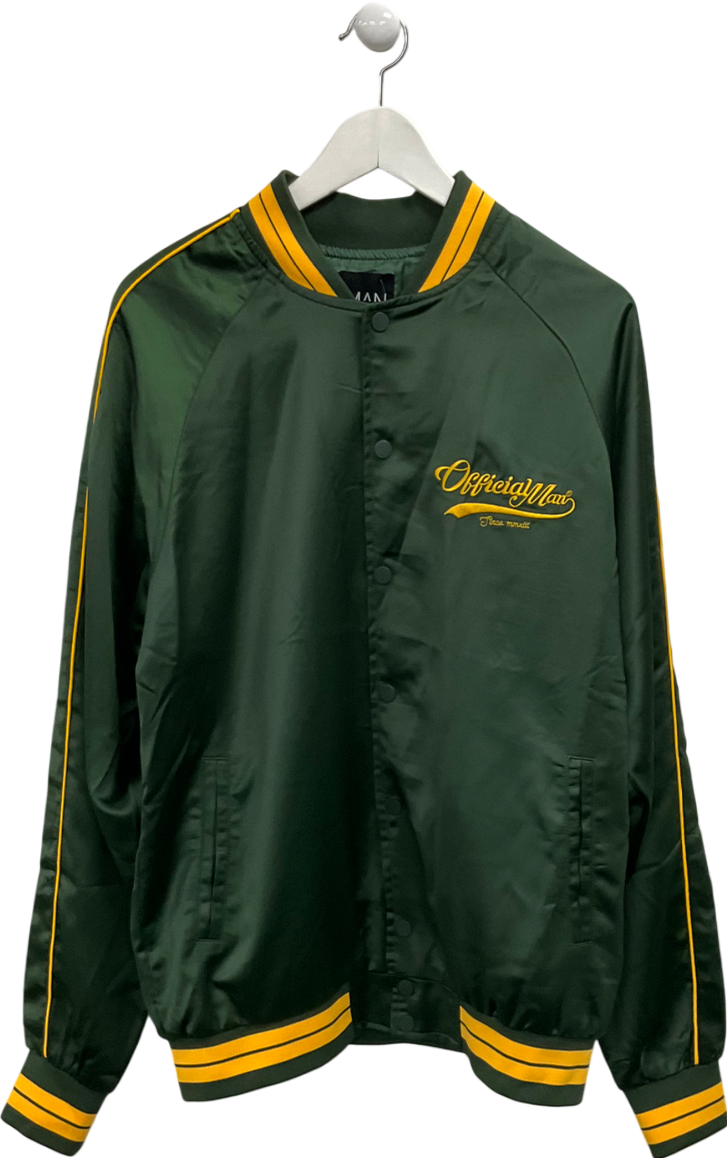 boohooMan Green Officially Man Embroidered Varsity Jacket UK M