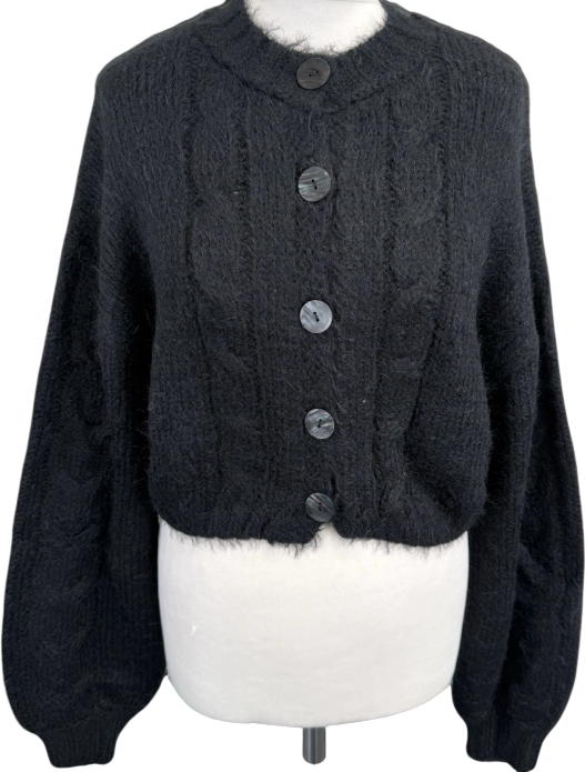 FREE PEOPLE Black Super Cosy Willow Knit Cardigan UK XS