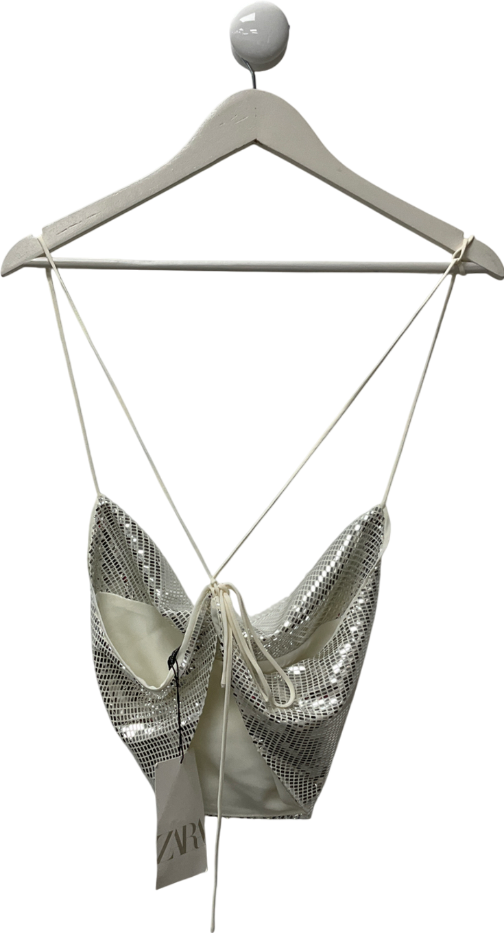ZARA Metallic Silver Open Backed Top UK M