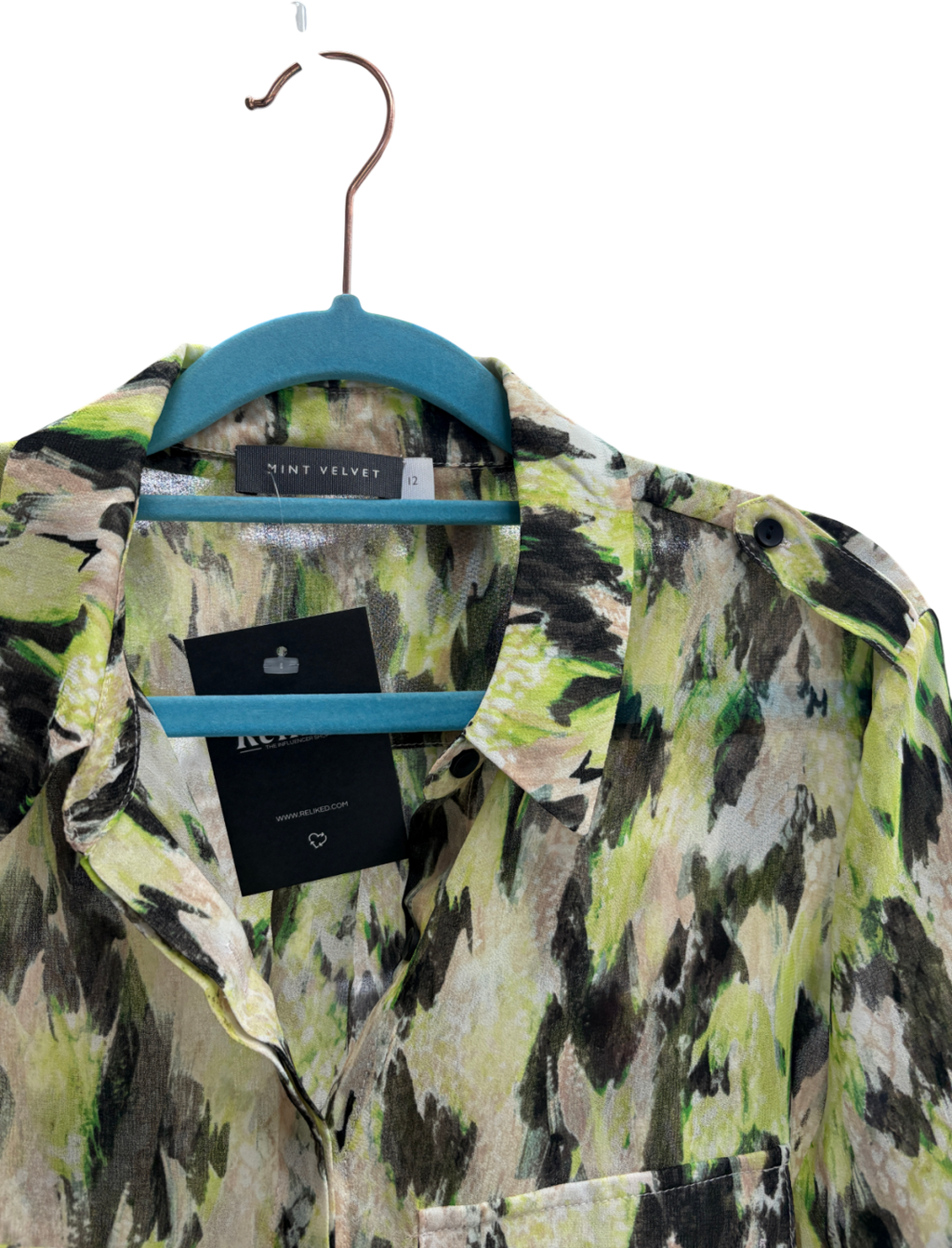 Mint Velvet Green Haithe Print Blouse UK 12