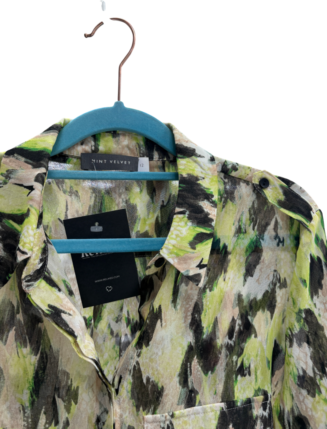 Mint Velvet Green Haithe Print Blouse UK 12