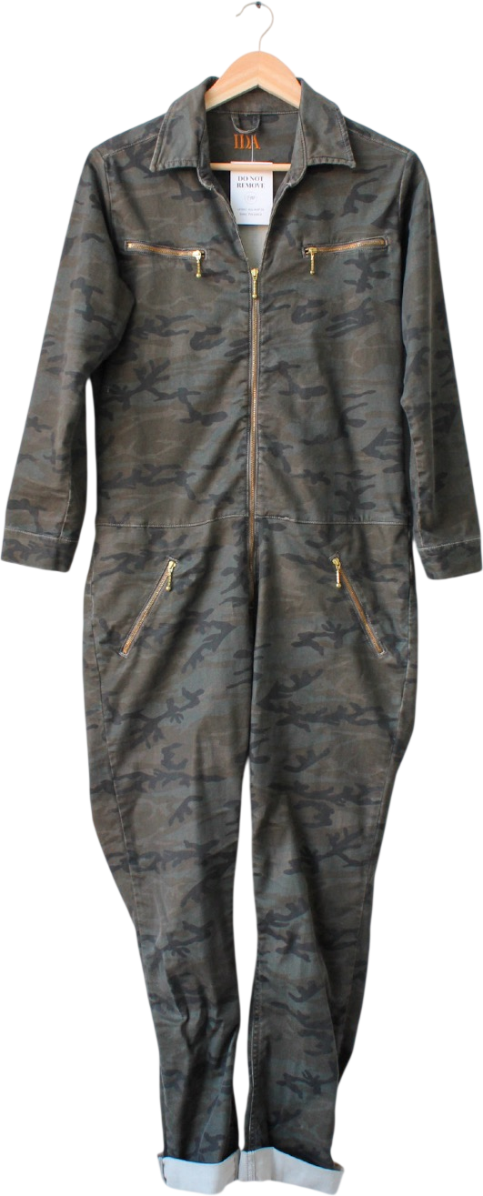 DONNA IDA Green The Flight Suit Camouflage-print Stretch-cotton Jumpsuit UK M