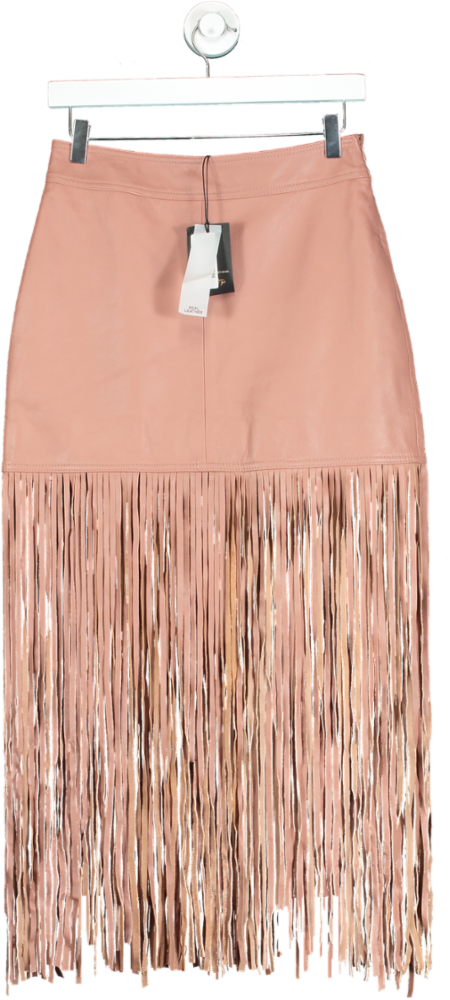 River Island Pink Leather Fringe Skirt UK 8