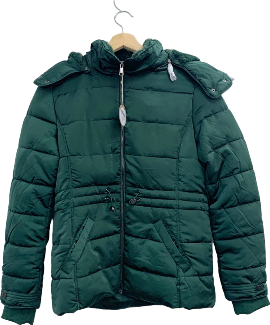 Apricot Green Fur Lined Removable Hood Puffer Jacket UK 12