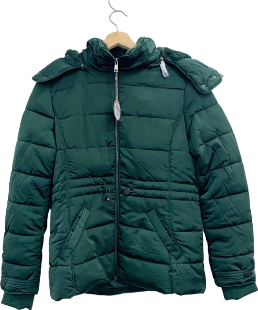 Apricot Green Fur Lined Removable Hood Puffer Jacket UK 12