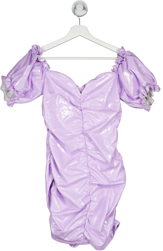 Little Mistress Purple Wet Look Puff Sleeve Mini Dress UK 10