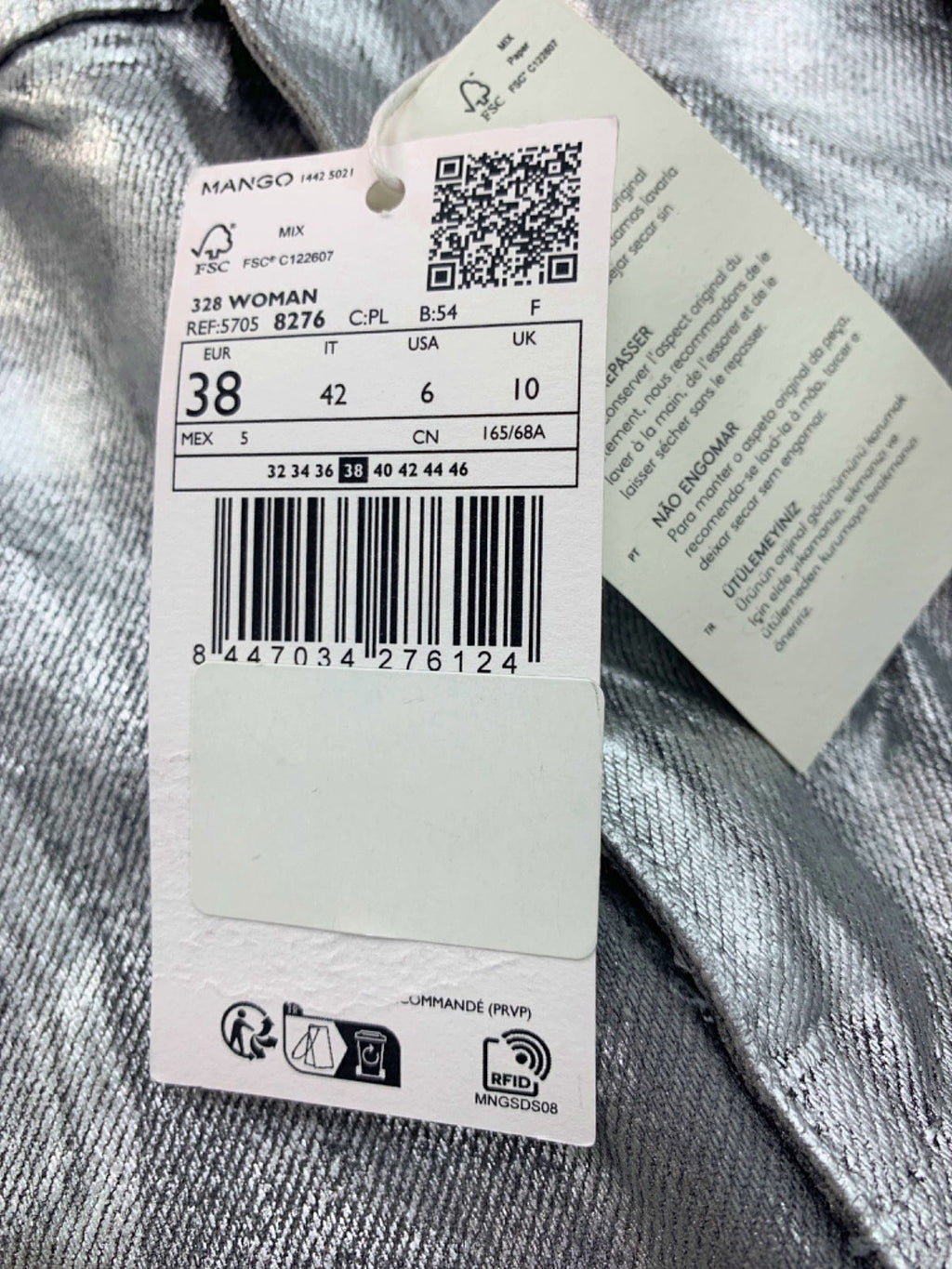 Mango Silver Wide Leg Mid-Waist Regular-Fit Jeans UK 10