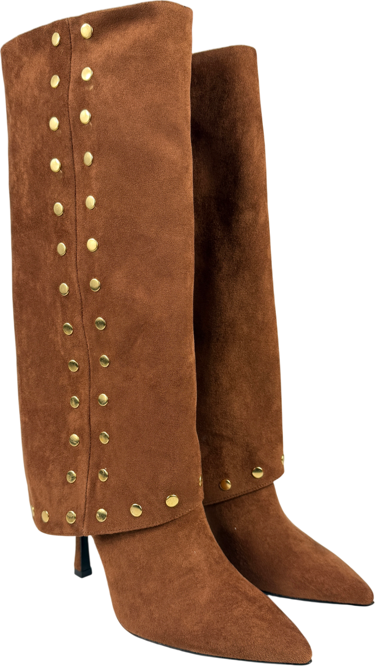 Daniel Brown Lootie Tan Fold Over Heeled Knee Boots UK 6 EU 39 👠