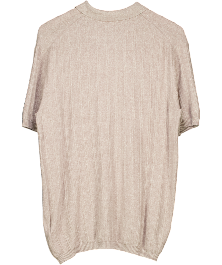 Dan John Beige Ribbed Knit Short Sleeve Polo Shirt UK XXXL