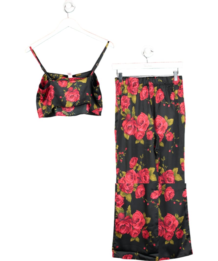 Victoria's Secret Black Glamorous Rose Satin Cropped Pyjama Set UK XS