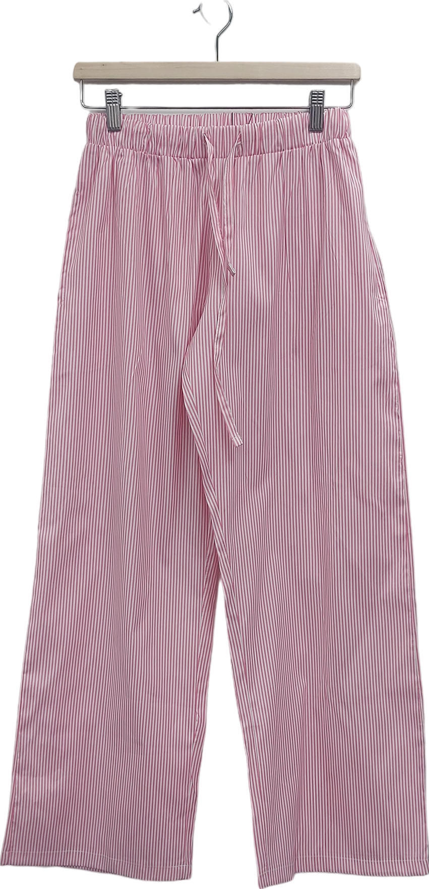 PrettyLittleThing Pink Pinstripe Drawstring Waist Straight Leg Trousers UK 8