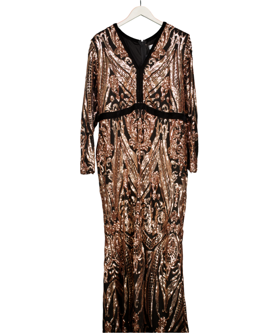 Goddiva Metallic Embroidered Sequin & Mesh Maxi Dress UK 26