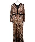 Goddiva Metallic Embroidered Sequin & Mesh Maxi Dress UK 26